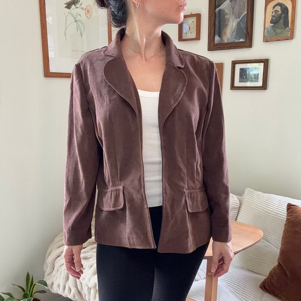 Vintage Sag Harbor Brown Faux Suede Blazer Jacket Paisley Pockets Size 12 (L)